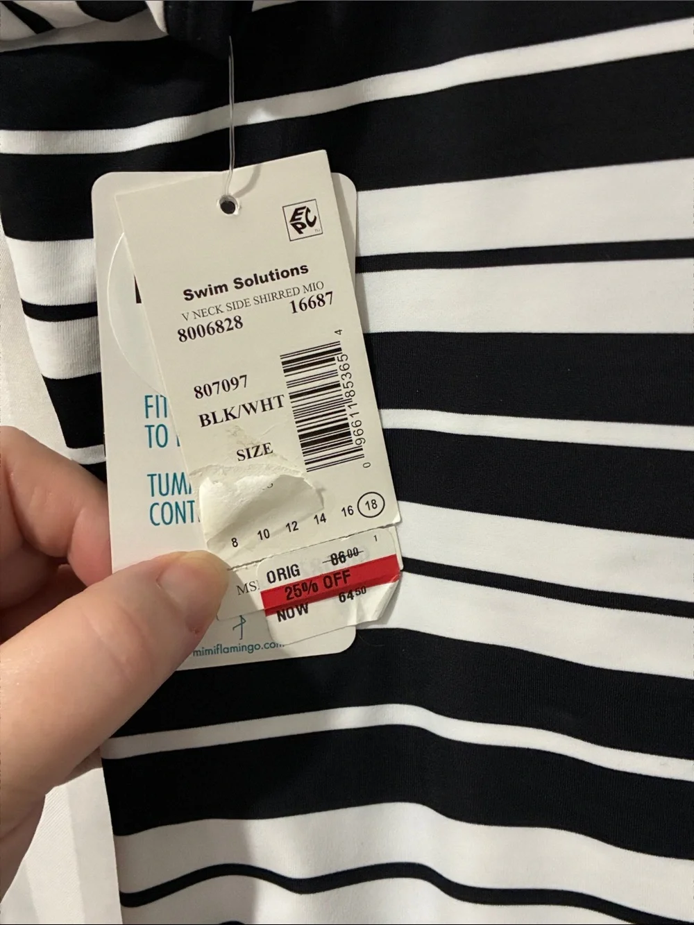 Swim Solutions Black and White Striped One-Piece Swimsuit - Picture 9 of 11